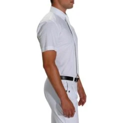 Chemise De Concours Manches Courtes équitation Homme Bi-matière Blanc Et Gris -Maître Équestre chemise de concours manches courtes equitation homme bi matiere blanc et gris 2