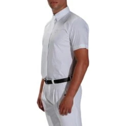 Chemise De Concours Manches Courtes équitation Homme Bi-matière Blanc Et Gris -Maître Équestre chemise de concours manches courtes equitation homme bi matiere blanc et gris 4