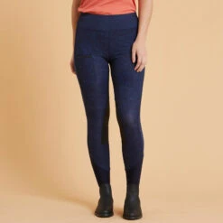 Legging équitation Léger Femme - 100 Bleu Print