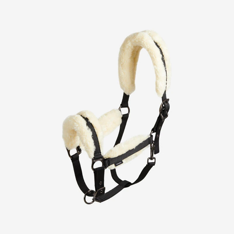 Licol équitation Mouton Synthétique Poney - Noir Et Beige 3 Licol équitation Mouton Synthétique Poney - Noir Et Beige
