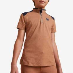 Polo équitation Manches Courtes Zippé Enfant - 500 Caramel