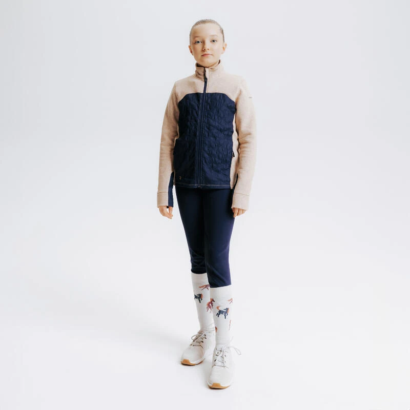 Sweat équitation Bi-matière Zippé Enfant - 500 Marine Et Beige Nougat 5 Sweat équitation Bi-matière Zippé Enfant - 500 Marine Et Beige Nougat – Image 3